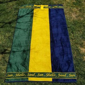 NWTS Vintage 2000 Mervyn's 40"x70" Beach Towel Green Gold Navy Sand Sun Shells